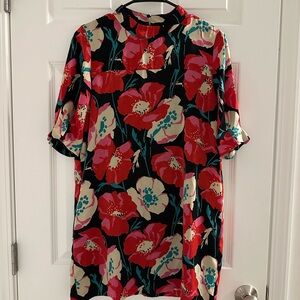 Zara Red and Black Floral Women's Dress Shirt